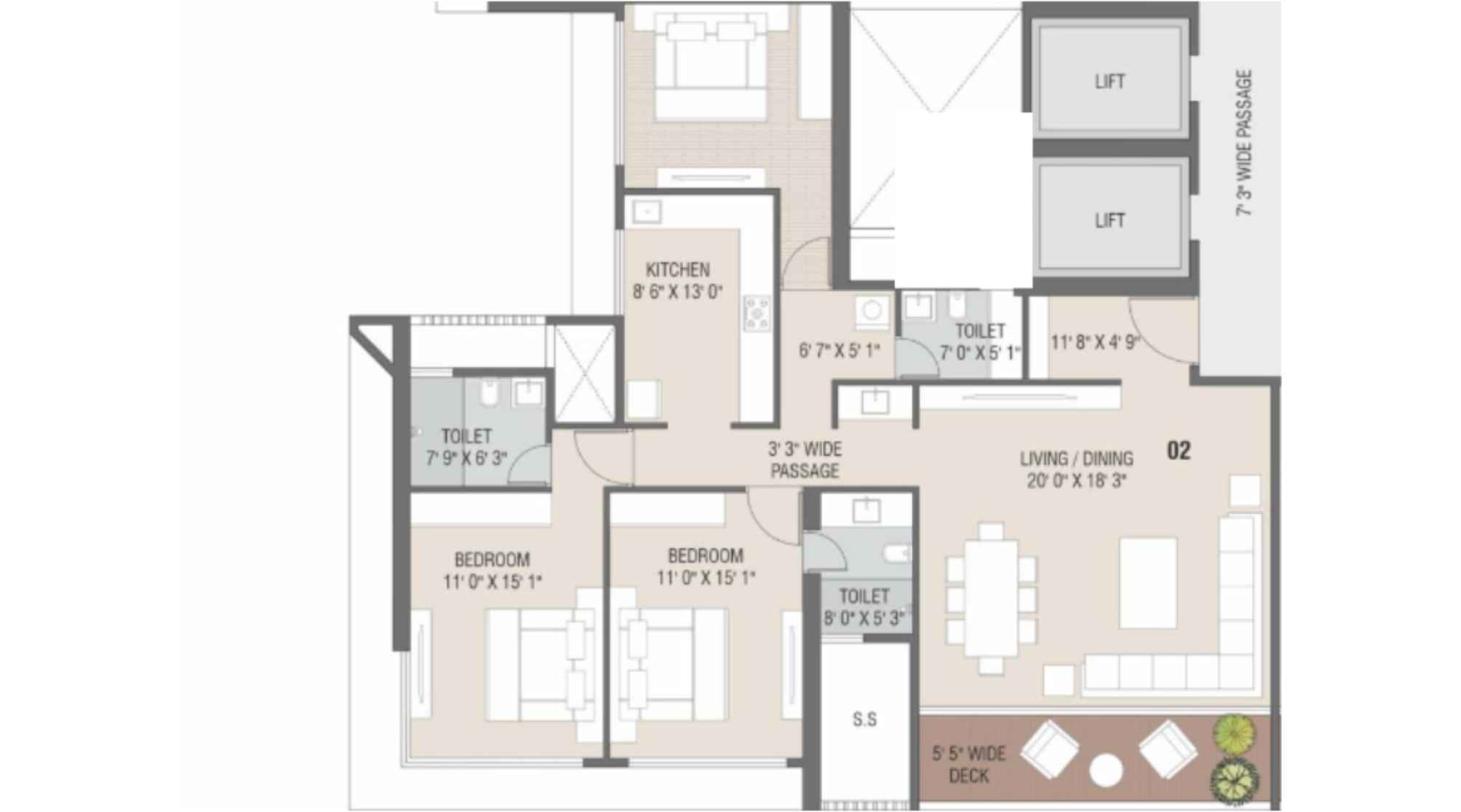 Satyam-Velencia-Floor-Plan-3 BHK